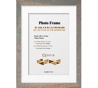 OSUK Rustic Silver A1 Photo Frame With A2 Mount Modern Picture Frame With White Mount - Clear Perspex Front & Wall Mounting Poster Frame - 59.4 x 84.1 cm Frame With 42 x 59.4 cm Mount