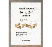 OSUK Rustic Silver Maxi Poster Frame 61 x 91.5cm - Large Photo Frame 36 x 24 Inch - 91.5 x 61cm Poster Frames With Clear Perspex Front & Wall Mounting Hooks - Rustic Silver 24" x 36" Picture Frame