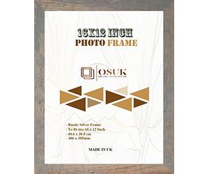 OSUK Rustic Silver Photo Frame 40.6 x 30.5cm Large Photo Frame 16 x 12 Inch Picture Frames With Clear Perspex Front & Wall Mounting 12" x 16" Frame (Rustic Silver)