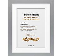 OSUK Silver 80x60 cm Frame With 70x50 cm White Mount - Modern Photo Frames With Clear Perspex Front & Wall Mounting Poster Frame - 80 x 60cm Frames With 70 x 50cm Mounts