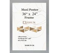 OSUK Silver Maxi Poster Frame 61 x 91.5cm - Large Photo Frame 36 x 24 Inch - 91.5 x 61cm Poster Frames With Clear Perspex Front & Wall Mounting Hooks - Silver 24" x 36" Picture Frame