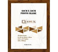 OSUK Walnut 50x60cm Photo Frame Large Photo Frame 60x50cm Picture Frames With Clear Perspex Front & Wall Mounting 600 x 500mm Frame (Walnut)