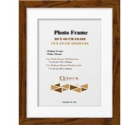 OSUK Walnut 80x60 cm Frame With 70x50 cm White Mount - Modern Photo Frames With Clear Perspex Front & Wall Mounting Poster Frame - 80 x 60cm Frames With 70 x 50cm Mounts