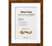 OSUK Walnut A1 Photo Frame With A2 Mount Modern Picture Frame With White Mount - Clear Perspex Front & Wall Mounting Poster Frame - 59.4 x 84.1 cm Frame With 42 x 59.4 cm Mount