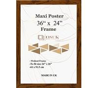 OSUK Walnut Maxi Poster Frame 61 x 91.5cm - Large Photo Frame 36 x 24 Inch - 91.5 x 61cm Poster Frames With Clear Perspex Front & Wall Mounting Hooks - Walnut 24" x 36" Picture Frame