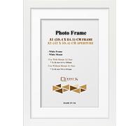 OSUK White A1 Frame With A2 Mount - Modern Photo Frame With White Mount - Clear Perspex Front & Wall Mounting Poster Frame - White A1 Picture Frame With A2 White Mount