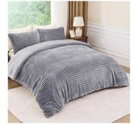 Osum Chunky Ribbed Cord Teddy Bear Winter Duvet Cover Set - Super Soft Fluffy Sherpa Fleece Bedding with Pillowcases, Warm & Cosy Thermal Quilt Cover for Winter Comfort (Grey, King)