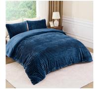 Osum Chunky Ribbed Cord Teddy Bear Winter Duvet Cover Set - Super Soft Fluffy Sherpa Fleece Bedding with Pillowcases, Warm & Cosy Thermal Quilt Cover for Winter Comfort (Navy Blue, Single)
