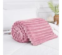 Osum Ribbed Throws Blankets Teddy Sherpa Fleece Chunky Cord Throws Over Super Soft Warm Cosy Luxurious Sofa Settee Bed Extra Large Blankets For Kids and Adults (Blush Pink, Double Size 150x200cm)
