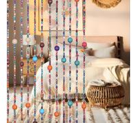 Osunnus Colorful Boho Bamboo Beaded Curtain 35.5 x 75 Inches 38 Strands Handmade Hanging Wooden Door Beads Hippie Curtains Room Divider for Doorway Window Home Decor, Rainbow