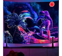 OSVINO Blacklight Astronaut Tapestry 230x180CM Space Plants Octopus Tapestry Aesthetic Neon Wall Hanging Art Posters UV Reactive Trippy Tapestries for Bedroom Decor, Astronaut