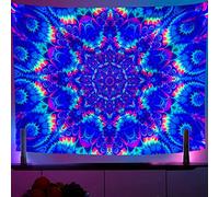 OSVINO Blacklight Mandala Tapestry 200x150CM Psychedelic Boho Tapestry Colorful Backdrop Bohemian Room Decor UV Reactive Hippie Wall Posters for Bedroom, Mandala