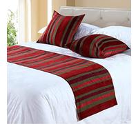 OSVINO Striped Bed Runner Chenille Durable Washable Bedding Throw Hotel Bedroom Wedding Room Guesthouse Decorative Scarf, Red, King
