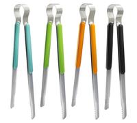 OSVJE 4 Pack Stainless Steel Kitchen Tongs Non-Slip 10" for BBQ, Multicolor | Heat Resistant Metal Food Tongs, Ergonomic Comfort Grip, Serrated Tips for Grilling, Serving, Salad, Cooking, Dishwasher Safe