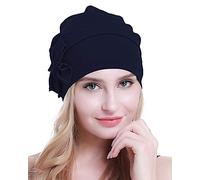 osvyo Cotton Chemo Turbans Headwear Beanie Hat Cap for Women Cancer Patient Hairloss Navy Blue