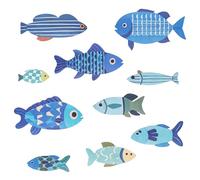 OT-NVWOZR 10pcs Wooden Fish Wall Decor, Vintage Bathroom Wall Art Ornaments, Hanging Coastal Nautical Beach Decoration, Wood Fish Wall Sculpture for Home Lake House Ocean Bathroom Decor