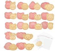 OT-NVWOZR 16PCS Animals Cookie Cutters with 100 Cellophane Bags, 3D Plastic Biscuit Cutters for Baking, Cute Biscuit Stamps Fun Cookie Mould for DIY Dough Chocolate Pastry Decoration (Style 2)