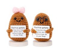 OT-NVWOZR 2PCS Knitted Positive Potato, Crochet Cute Doll Holding Card with Wood Base, Funny Gift for Boyfriend Girlfriend Creative Emotional Support Pickle Valentine Birthday Thanksgiving