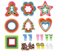 OT-NVWOZR 35PCS Cookie Cutters Set, 7 Shapes Biscuit Cutter with 10 Food Picks, Multi-Size Baking Molds Scone Cutter for Cakes Pastry Sandwiches Vegetables Fruit Star Heart Tree Circle Square Flower