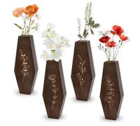 OT-NVWOZR 4 Pack Wood Wall Planters for Dried Flowers Artificial Greenery, Wooden Wall Art for Living Room, Modern Wall Vases Decor Plants Holder for Indoor Home Office Decoration