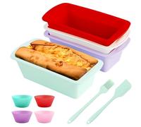 OT-NVWOZR 4PCS Silicone Loaf Tins & 4PCS Cupcake Cases, Non Stick Silicone Cake Tins with Spatula Brush Set, Rectangle Baking Mould Heat Resistant Mini Bread Tins for Oven Air Fryer