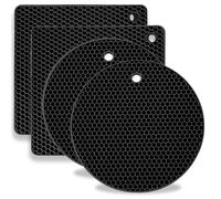 OT-NVWOZR 4PCS Silicone Trivet Mats, Heat Resistant Non-Slip Hot Pads Multipurpose Pot Holder, Table Place Mats for Kitchen Potholder Hot Dishes Spoon Rest Coasters Square Round (Black)