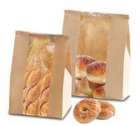 OT-NVWOZR 60pcs Bread Bags for Homemade Bread, Kraft Paper Bags with Window & Tin Tie, Greaseproof Sourdough Bakery Bag for Food Packaging Storage ((13.7x8.2in-30pc, 13x6.3in-30pc)