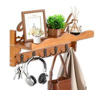 OT-NVWOZR Coat Rack with Shelf Wall Mount, 42cm Wood Coat Hooks 5 Dual Hooks& Hanging Shelf, Beach Theme Removable Entryway Coat Hanger Storage Clothe Hat for Bathroom Bedroom Living Room