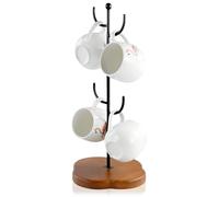 OT-NVWOZR Coffee Cup Holder, Mug Tree Mug Holder with 4 Hooks, Mug Stand for Counter with Thickened Base, Black Mug Storage Rack for Kitchen Coffee Bar Accessories Tabletop Home