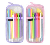 OT-NVWOZR Pack of 2 Transparent Pencil Case for Exams, Aesthetic Pencil Case, Mesh Pencil Case, Multifunctional Stationery Bag, Pen Bag, Makeup Bag for Students, Office, School, multicoloured,