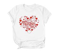 OT Print Shirt Blouse Tops Casual Cutout Happy Day Women Love Sleeves Short Women's Blouse for Valentine's Day Dungarees Ladies Summer, White, XXL