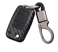 Otai ABS Carbon Fiber + Silicone key Cover Case fit for vw Golf Bora Jetta Polo Passat Skoda Key Shell (Black)