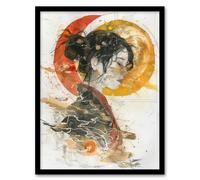 Otaku Female Samurai Watercolour Portrait Framed Art Print Artery8 Beige W12 inch x H16 inch