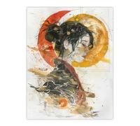 Otaku Female Samurai Watercolour Portrait Wall Art Print Artery8 Beige W24 inch x H32 inch