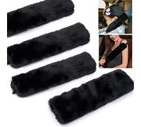 OTAOTP 4 Pack Sheepskin Car Seat Belt Pads,Soft Faux Sheepskin Seat Belt Shoulder Pad,Seat Belt Shoulder Cover Pads for Adults, Children(Black)