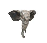 OTARTU African Elephant Wall Bust Sculpture 11" Tall Carved Noble Elephant Head Hanging Wall Decor Art Wooden Color