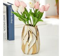 OTARTU Cream White Ceramic Vase for Flowers, Gold Flower Vase Modern Home Decor, Small Ceramic Vase for Pampas Grass Decorative Vase, for Farmhouse Coffee Table Bookshelf (Small)