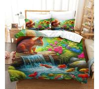 OTBSDNKZZ 3 Piece Critter Duvet Cover 3D Printed Squirrel Soft Quilt Covers with 2 Pillow Bedding Set Easy Care Hidden Zipper Microfiber Super King(260x220cm)