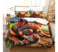 OTBSDNKZZ 3 Piece Puppy Duvet Cover 3D Printing Chihuahua Soft Quilt Covers And Pillowcase Quality Bedding Sets Bedroom Decor Hidden Zipper Microfiber King（220x240cm）