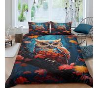OTBSDNKZZ 3D Breathable Microfibre Autumn owl perched Duvet Cover All Season Bedding Set w/Pillow Cases fantasy forest illust Comforter Cover Set Easy Care for Home Decor Super king（260x220cm）