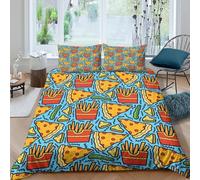 OTBSDNKZZ 3D Comfortable Microfiber Pizza slices Bed Quilt Cover All Season Bedding Set with Pillow Shams Cartoon doodle style Duvet Cover Set Easy Care for Bedroom Decoration Double（200x200cm）