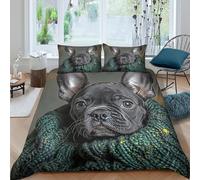 OTBSDNKZZ 3D Comfortable Microfibre cute puppy Comforter Cover All Season Bedding Set w/Pillow Cases French bulldog style Duvet Cover Set Easy Care Breathable for Bedroom Decor King（220x240cm）