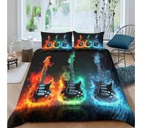 OTBSDNKZZ 3D Comfortable Microfibre Electric guitar Quilt Cover Breathable Bedding Sets with Matching Pillowcase flame effect design Duvet Cover Set All Season for Couples Super king（260x220cm）
