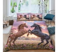 OTBSDNKZZ 3D Easy Care Microfiber Horse fighting scene Bedding Quilt Cover Breathable Bedding Sets with Matching Pillowcase Wildlife Style Bed Quilt Cover All Season Washable for All King（220x240cm）