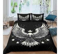 OTBSDNKZZ 3D Print Easy Care Microfiber Eagle wings Quilt Cover All Season Bedding Set w/Pillowcase Black and white tattoo Duvet Cover Set Easy Care for Kids Teens Boys Girls Single（135x200cm）