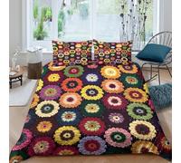 OTBSDNKZZ 3D Print Soft Microfiber Crochet Flower Comforter Cover Easy Care Bedding Set w/Pillow Cases Colorful Handmade Duvet Cover All Season Breathable for Home Decoration Single（135x200cm）