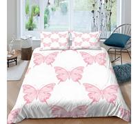 OTBSDNKZZ 3D Print Soft Microfibre Pink butterfly pattern Comforter Cover Easy Care Bedding Set with Pillowcases Vintage floral Quilt Cover Sets All Season for Boys Girls Kids Single（135x200cm）