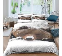 OTBSDNKZZ 3D Print Soft Microfibre Snow-covered bear Quilt Cover Breathable Bedding Set with Pillowcases Wild animal portrait Duvet Cover Sets All Season Easy Care for Couples Single（140x200cm）