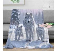 OTBSDNKZZ 3D Printed Arctic wolves pack Cosy Throw Ultra Soft Warm Bedding Nature wildlife scene Living Room Throw Anti Static Fade Resistant for Apartment Dwellers Renters Teens 40x50inch(100x130cm)