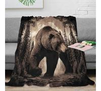 OTBSDNKZZ 3D Printed Bear walking Warm Blanket Microfiber Warm Thermal Bedding Soft Wild forest scene Travel Blanket Heartfelt Gift for Wedding Anniversary Newlyweds Couples 40x50inch(100x130cm)